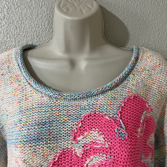 Anthropologie Palm Tree Boat Neck Oversized Women's Sweater Knit Blue Sz XSP - Picture 2 of 8